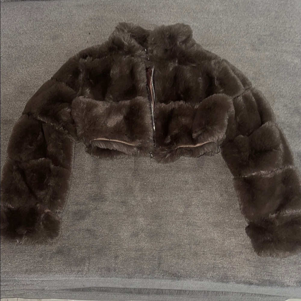 BRAND NEW Kids Chic Brown Faux Fur Cropped Jacket